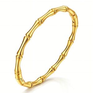 Bamboo-Textured 18K Gold Plated Stainless Steel Women’s Bangle Bracelet